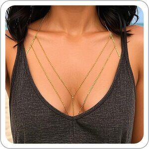 🆕Women Gold Body Jewelry Sexy Body Chain Waist Crossover Belly Chain Bikini